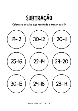 Continhas de subtração Continhas de subtração para 2º Ano, 1º Ano de Operações básicas, Matemática - Material educacional