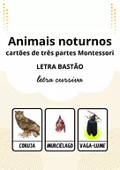 Animais noturnos - cartões de três partes Montessori