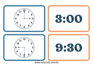 Cartões de pareamento das horas