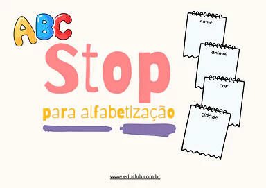 Brincadeira STOP para alfabetização Brincadeira STOP para alfabetização para 3º Ano, 2º Ano, 1º Ano de Língua Portuguesa, Alfabetização, Brincadeiras - Materi...