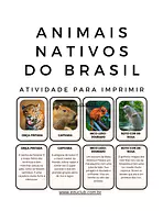 Atividade sobre animais nativos do Brasil para 3º Ano, 2º Ano, 1º Ano, Pré-Escola de Ciências, Seres Vivos - Material educ...