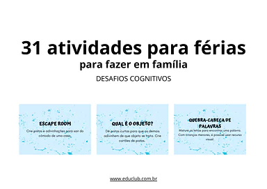 31 atividades de férias para fazer em família para 5º Ano, 4º Ano, 3º Ano, 2º Ano, 1º Ano de Recursos Educativos, Reforço ...