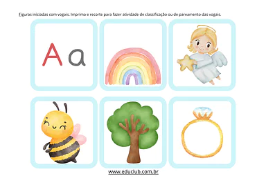Figuras iniciadas com vogais para imprimir para 2º Ano, 1º Ano, Pré-Escola de Língua Portuguesa, Vogais, Consciência Fonol...