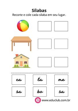 Recorte e cole as sílabas Recorte e cole as sílabas para 3º Ano, 2º Ano, 1º Ano de Língua Portuguesa, Sílabas - Material educacional