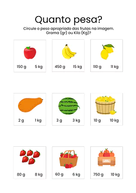 Atividade sobre medidas de massa para 1º ano Atividade sobre medidas de massa para 1º ano para 4º Ano, 3º Ano, 2º Ano de Matemática, Medidas de massa - Material educac...