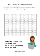 Caça palavras do Folclore Brasileiro para imprimir para 5º Ano, 4º Ano, 3º Ano, 2º Ano, 1º Ano de Datas Comemorativas, Rec...