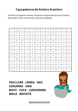 Caça palavras do Folclore Brasileiro para imprimir Caça palavras do Folclore Brasileiro para imprimir para 5º Ano, 4º Ano, 3º Ano, 2º Ano, 1º Ano de Datas Comemorativas, Rec...