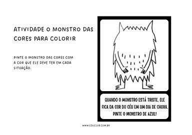 Atividade O Monstro das Cores para colorir para Creche, Pré-Escola de Educação Emocional, Emoções, Desenhos, Artes - Mater...