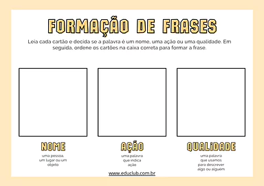 Formação de frases para 1 ano Formação de frases para 1 ano para 1º Ano de Língua Portuguesa, Frases - Material educacional