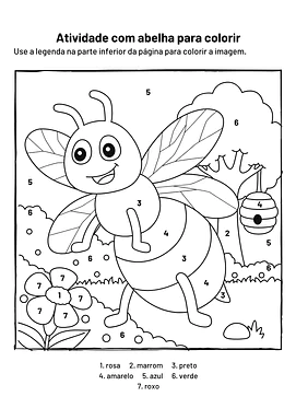 Atividade com abelha para colorir por números e cores Atividade com abelha para colorir por números e cores para Creche, 1º Ano, Pré-Escola de Números, Cores, Matemática, Desen...