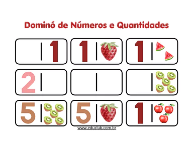 Dominó de números e quantidades para imprimir: jogue e aprenda matemática! Dominó de números e quantidades para imprimir: jogue e aprenda matemática! para 2º Ano, 1º Ano, Pré-Escola de Números, Mat...