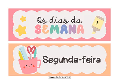 Dias da semana para imprimir para Creche, 5º Ano, 4º Ano, 3º Ano, 2º Ano, 1º Ano, Pré-Escola de Ciências, Calendário - Mat...