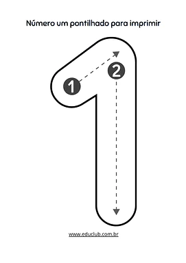 Número 1 pontilhado para imprimir e traçar Número 1 pontilhado para imprimir e traçar para 1º Ano, Pré-Escola de Números, Matemática, Pré-escrita - Material educacional