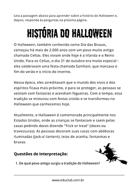 História do Halloween com interpretação de texto História do Halloween com interpretação de texto para 2º Ano, 3º Ano de Datas Comemorativas, Língua Portuguesa, Halloween ...