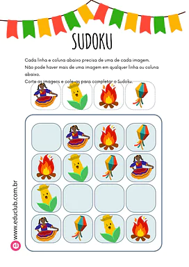 Sudoku Festa Junina para 2º Ano, 1º Ano de Matemática - Material educacional