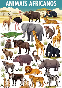 Painel de animais africanos para imprimir