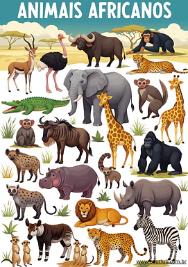 Painel de animais africanos para imprimir Painel de animais africanos para imprimir para 5º Ano, 4º Ano, 3º Ano, 2º Ano, 1º Ano de Geografia, Recursos Educativos, C...