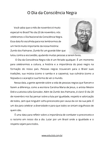 Texto sobre o Dia da Consciência Negra com interpretação