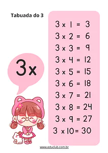 Tabuada do 3 para imprimir