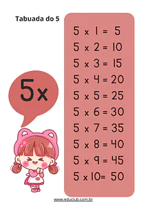 Tabuada do 5 para imprimir