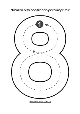 Número 8 pontilhado para imprimir para Pré-Escola, 1º Ano, 2º Ano de Números, Matemática - Material educacional
