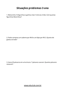 Situações problemas 3 ano: desafios matemáticos para imprimir para 3º Ano de Matemática, Problemas - Material educacional