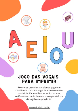 Jogo das vogais para imprimir para Pré-Escola, 1º Ano, 2º Ano, Creche de Língua Portuguesa, Vogais, Alfabetização, Jogos -...
