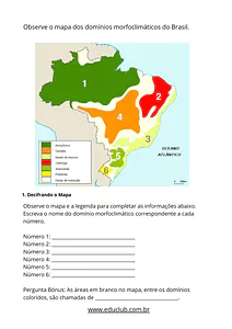 Atividade sobre os domínios morfoclimáticos do Brasil
