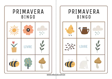 Bingo da primavera para imprimir para 1º Ano, 2º Ano, 3º Ano, 4º Ano, 5º Ano, Creche, Pré-Escola de Ciências, Estações do ...