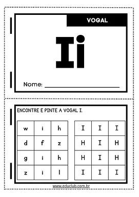 Atividade vogal I para Educação Infantil para 1º Ano de Língua Portuguesa, Vogais - Material educacional