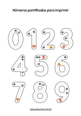 Números pontilhados para imprimir para Pré-Escola de Números, Matemática - Material educacional