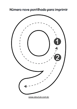 Número 9 para imprimir Número 9 para imprimir para Creche, Pré-Escola, 1º Ano, 2º Ano de Números, Matemática - Material educacional