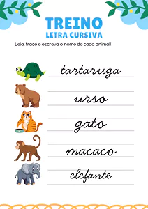 Atividade com letra cursiva para 1 ano do Fundamental