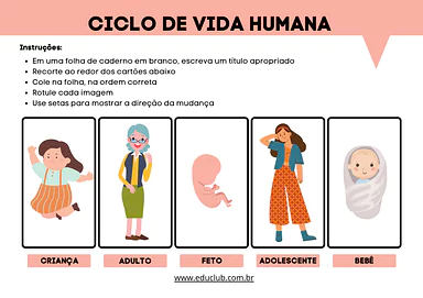 Atividade sobre ciclo de vida humana para imprimir Atividade sobre ciclo de vida humana para imprimir para 2º Ano, 1º Ano de Ciências, Corpo humano - Material educacional