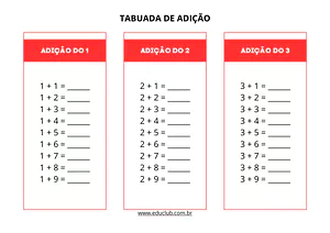 Tabuada de Adição para completar
