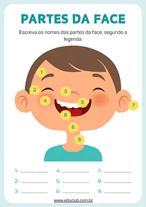 Atividade sobre as partes da face