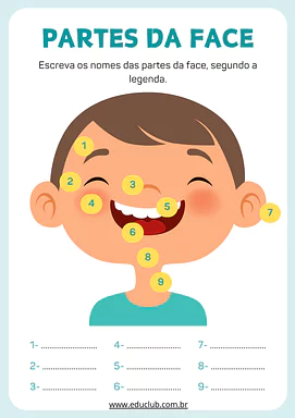Atividade sobre as partes da face para 2º Ano, 1º Ano de Corpo humano, Ciências - Material educacional