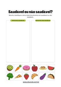 Atividade sobre alimentação saudável vs não saudável