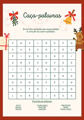 Caça-palavras do Natal para imprimir para 1º Ano, 2º Ano, 3º Ano de Natal, Datas Comemorativas - Material educacional