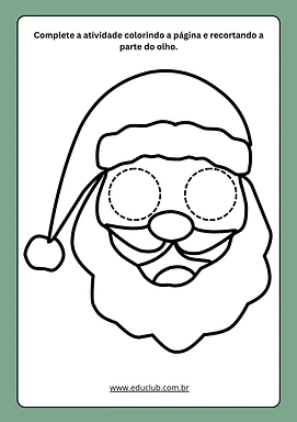 Máscara de Papai Noel para imprimir e colorir para Educação Infantil, 1º Ano, 2º Ano, 3º Ano, 4º Ano, 5º Ano de Artes, Nat...