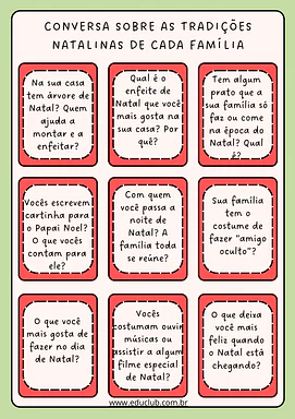 Conversa sobre as tradições natalinas da família para 1º Ano, 2º Ano, 3º Ano, 4º Ano, 5º Ano de Natal, Datas Comemorativas...