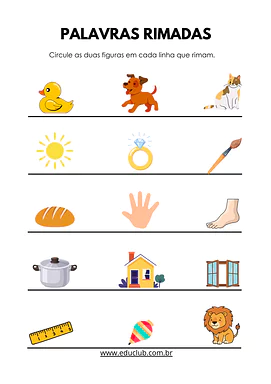Atividades com rimas para imprimir para Educação Infantil, 1º Ano, 2º Ano, 3º Ano, 4º Ano, 5º Ano de Português, Vocabulári...