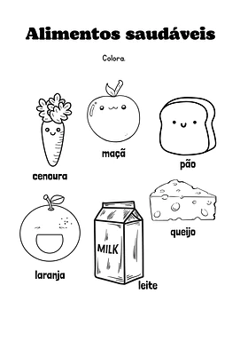 Alimentos saudáveis para colorir para Educação Infantil, 1º Ano, 2º Ano de Alimentação, Ciências - Material educacional