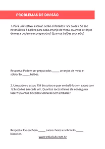 Problemas de divisão para 4 ano