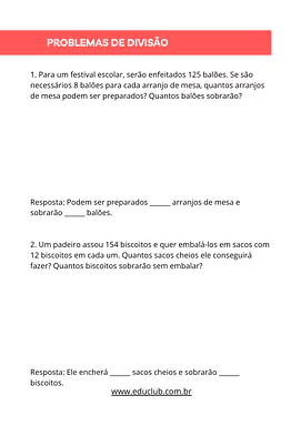 Problemas de divisão para 4 ano para 4º Ano de Matemática - Material educacional