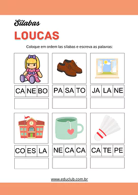 Atividade das sílabas loucas para Educação Infantil, 1º Ano, 2º Ano de Sílabas, Português, Alfabetização - Material educac...