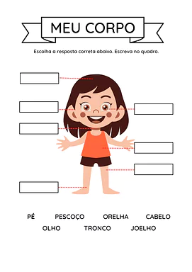 Complete com os nomes das partes do corpo humano para Educação Infantil, 1º Ano, 2º Ano de Vocabulário, Corpo humano, Ciên...