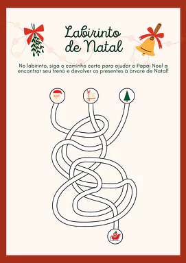 Labirinto de Natal para imprimir para Educação Infantil, 1º Ano, 2º Ano de Datas Comemorativas, Habilidades Perceptivas, N...