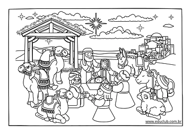 Desenhar e colorir a cena do presépio para Educação Infantil, 1º Ano, 2º Ano de Ensino Religioso, Datas Comemorativas, Nat...