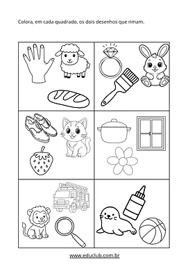 Atividade de rimas para 1º ano para Educação Infantil, 1º Ano de Português, Alfabetização, Consciência Fonológica - Materi...